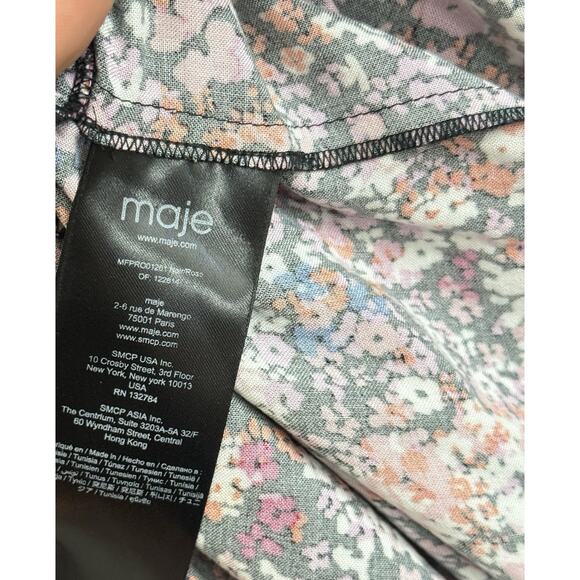 Maje Rayemi Midi Dress Size 36 Noir Rose Floral Print Asymmetric Girly Summer - Picture 9 of 16